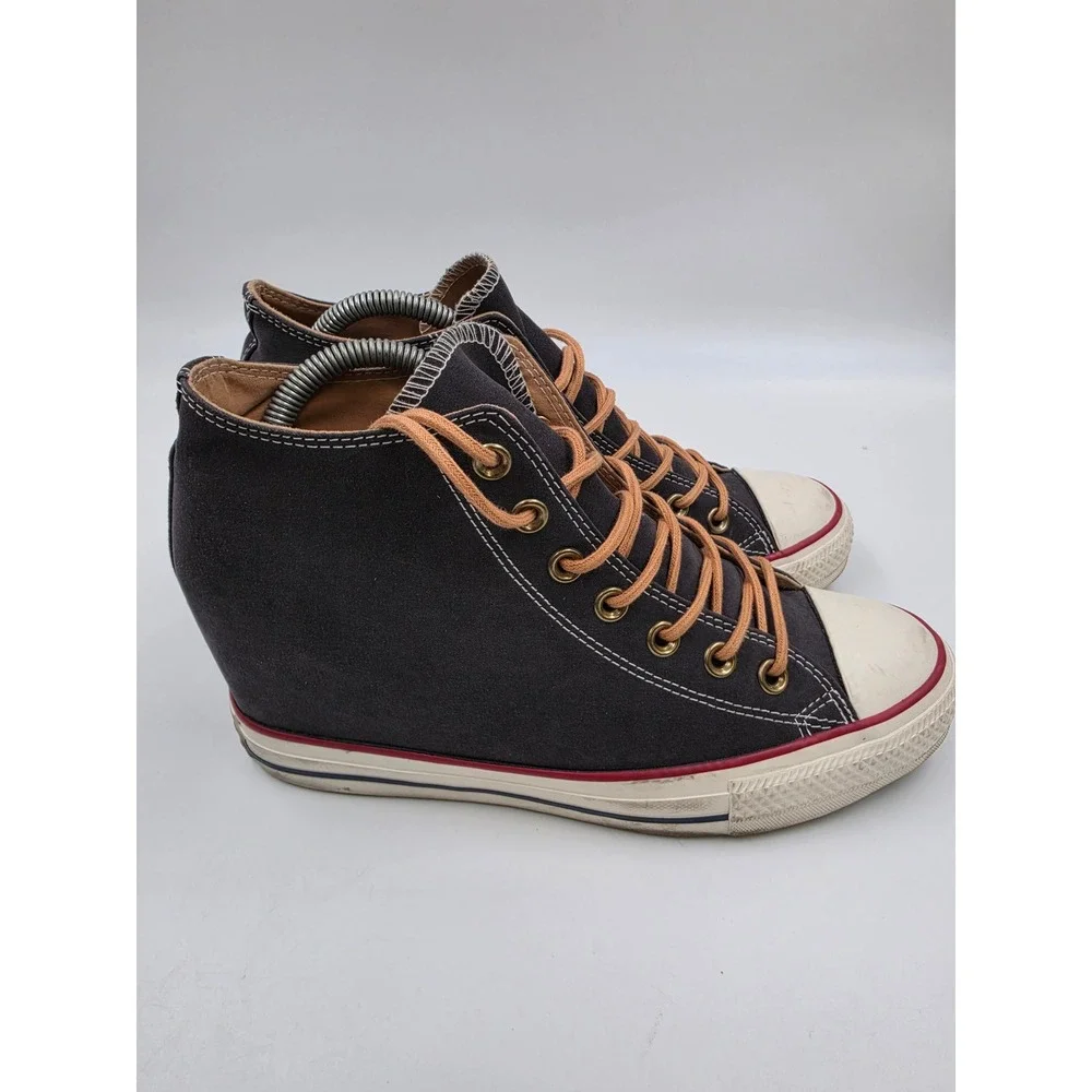 Converse Chuck Taylor All Star Lux Wedge Sneakers Grey Tan Canvas High Top Shoes - Picture 4 of 10